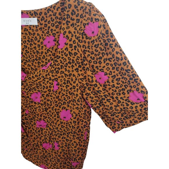 Elodie Blouse Medium Womens Crop Top Animal Print Purple Floral Print Square Nec - Picture 3 of 5